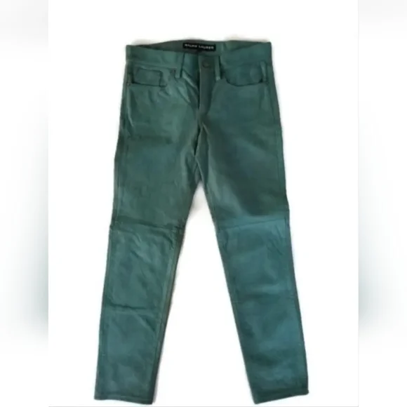 Ralph Lauren Black Label Women's Pants Turquoise Distressed Leather Size 2 XS